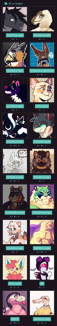 A screenshot of the 18 characters I have for money and/or trade offers. You can see each one in more detail on the link in the post.