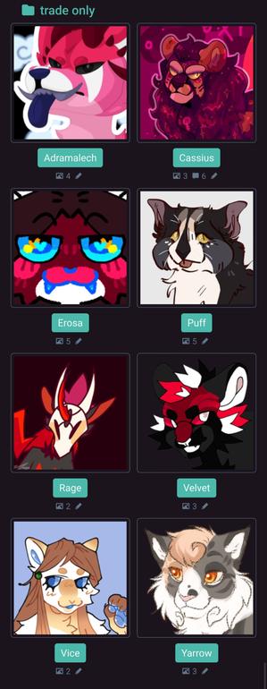 A screenshot of the 8 characters I have for trade offers only. You can see each one in more detail at the link on the post.