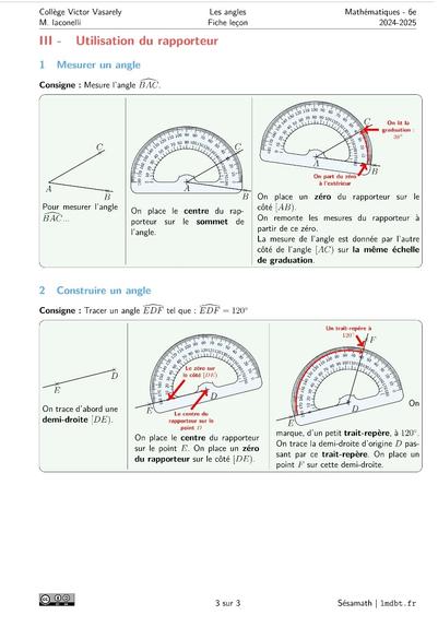 Instructions pour mesurer et construire un angle à l'aide d'un rapporteur.
