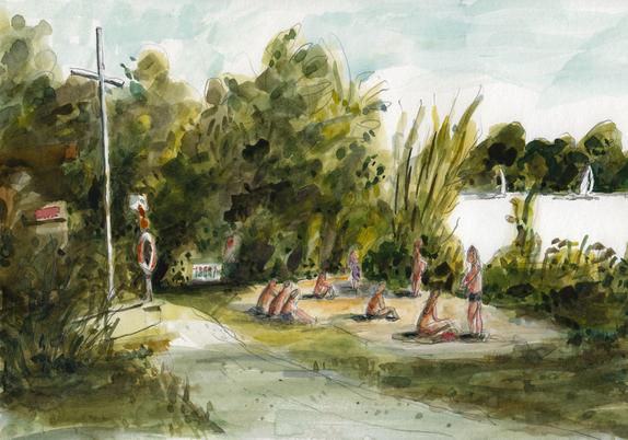 People at a river beach