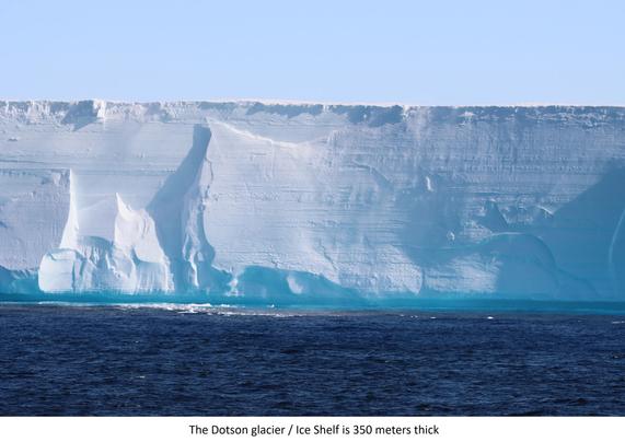 photo - side view from the open ocean of the 350 metre thick Dotson Ice Shelf / Glacier, Antarctica