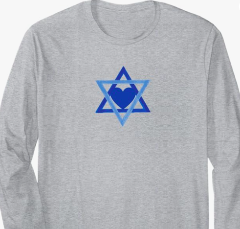Our Jewish Star design has a blue heart inside to show Jewish love and Jewish pride.