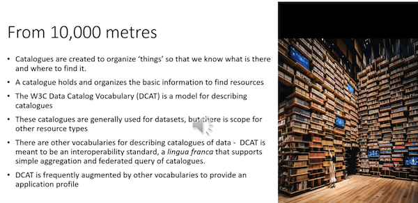 Snapshot of a video (N ov. 2021) describing the background and ongoing work of the Dataset Exchange Working Group (DXWG), developing the 3rd version of the Data Catalog Vocabulary (DCAT), a pillar of publishing datasets on the Web.