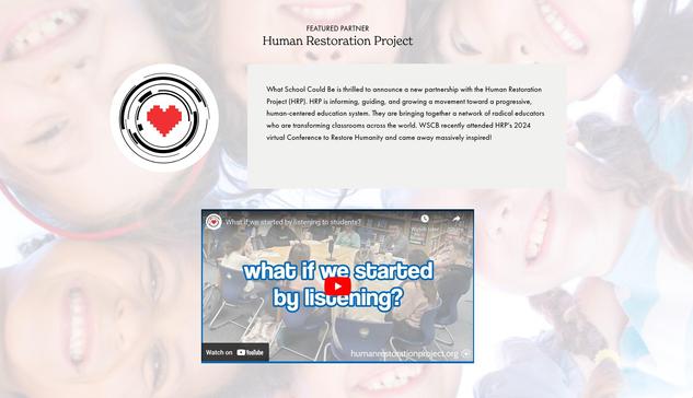 A screenshot of the WSCB website showing Human Restoration Project as a partner with a short description and video (text available at link).