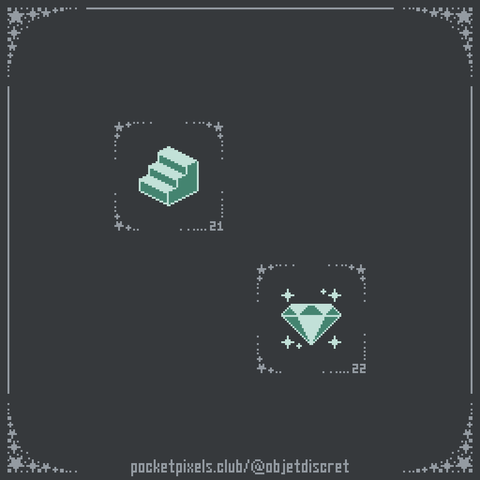 a pixel art illustration of a set of stairs and a sparkly faceted gem