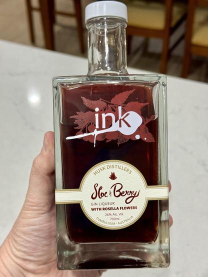 A bottle of Ink brand Sloe & Berry gin.