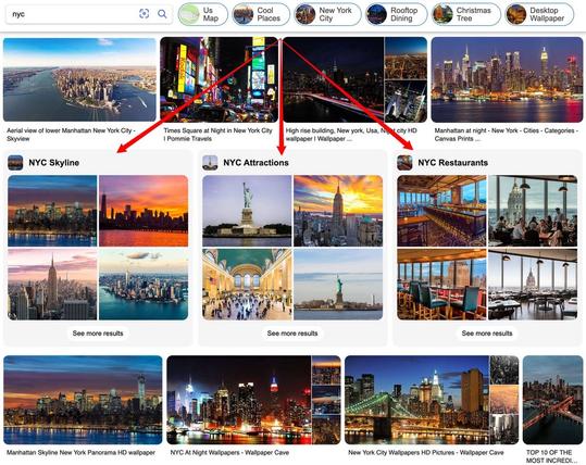 Bing Image Search refinement image cards