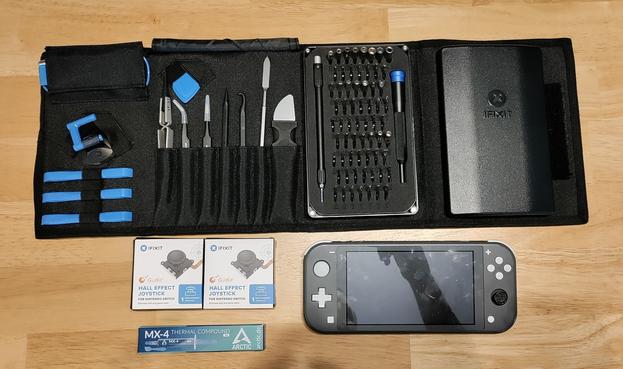1 Nintendo Switch Lite
1 IFIXIT tool kit
2 IFIXIT Gulikit Switch Joystick replacement parts
1 MX-4 thermal compound