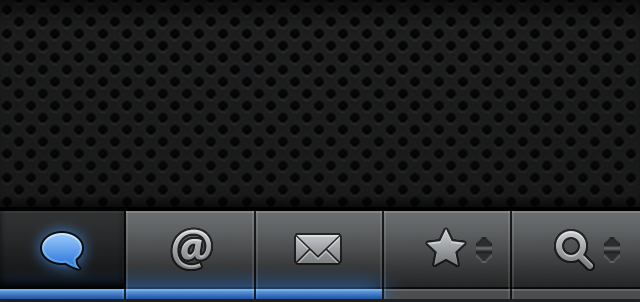 The navigation bar from the original Tweetbot 1.0 back in 2011. While the design has changed over the years, the core concept of switching tabs has been the same until now.