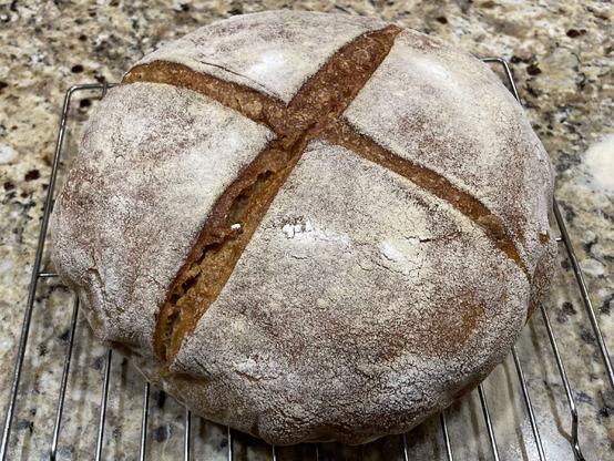 Photo of a boule of sourdough rye bread