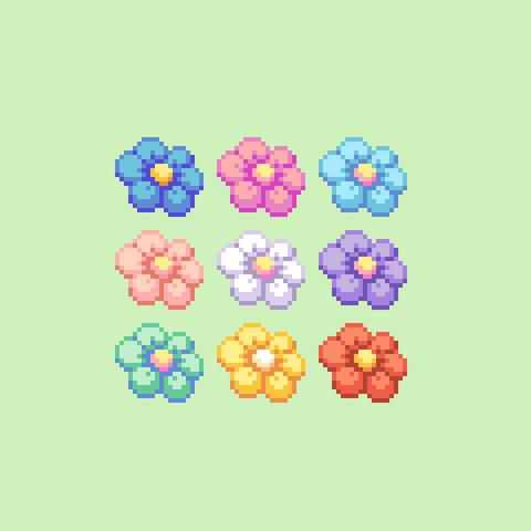 pixel art flower in 9 colours