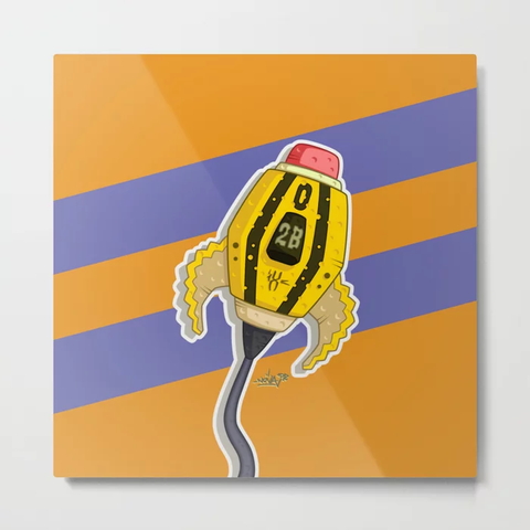A metal print of A spaceship graffiti, an 0 inspired from 0 2B Pencil