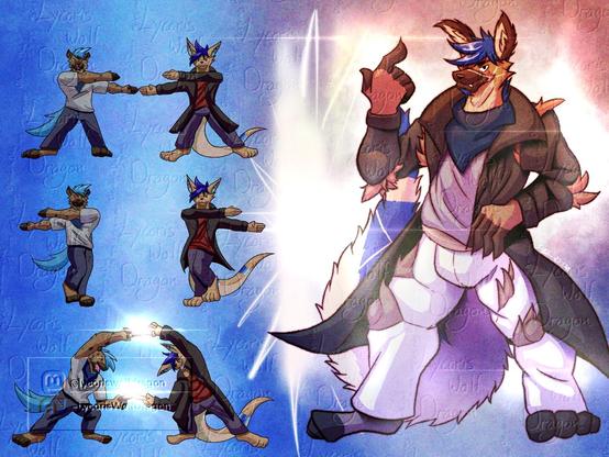 A sequence of a Hyena man and a Kangaroo man doing the Dragon Ball Z fusion dance and turning into a combination of a Hyena and Kangaroo man