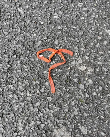 Litter. A strip of red material in the shape of a magickal sigil.