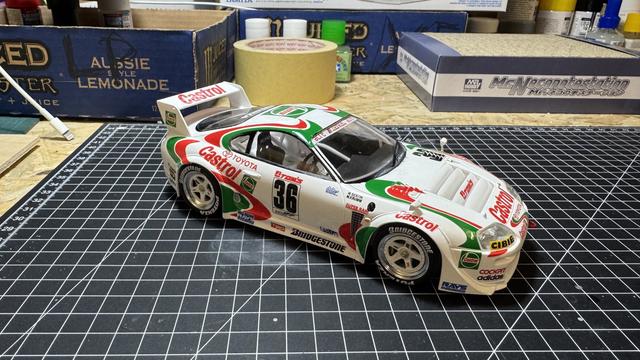 Picture of a finished Tamiya Castrol Toyota Tom's Supra GT in 1:24
