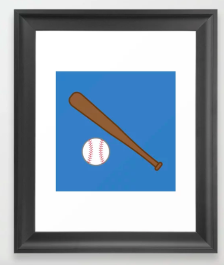 Our baseball design shows a baseball bat and a baseball with a blue background.