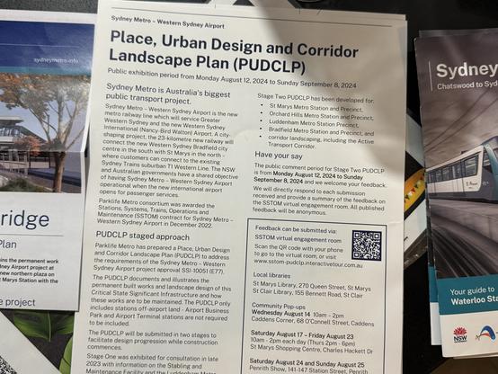 Photo of the printed version of https://parklifemetro.com.au/wp-content/uploads/2024/05/SSTOM-Stage-One-PUDCLP-website-FINAL.pdf