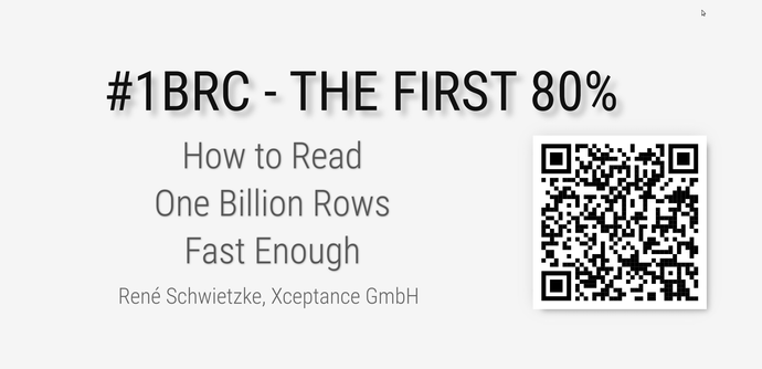 Titelfolie zum Vortrag "Die 1 Milliarde Zeilen Herausforderung - #1BRC - Die ersten 80%"