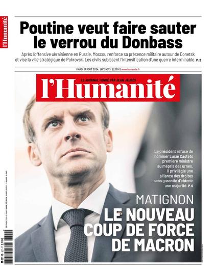Une du quotidien L'Humanité le mardi 27 août