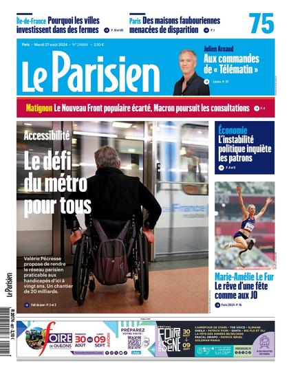 Une du Parisien du mardi 27 août