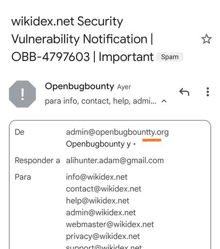 Email coming from openbugbountty.org