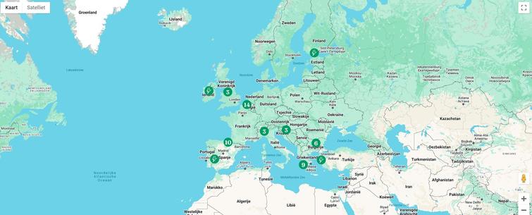 Map of Europe with all the registered energy projects in each country