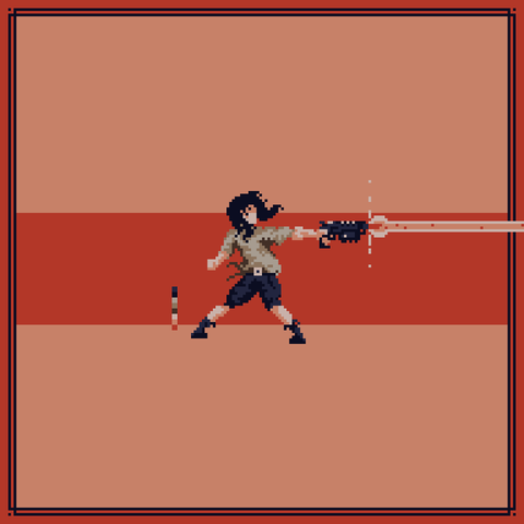Image of a long haired person firing some sort of a laser gun in an actiony pose.