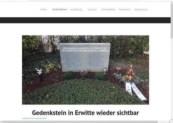 Abbildung des Gedenksteins mit der darunter stehenden Titelzeile "Gedenkstein in Erwitte wieder sichtbar"