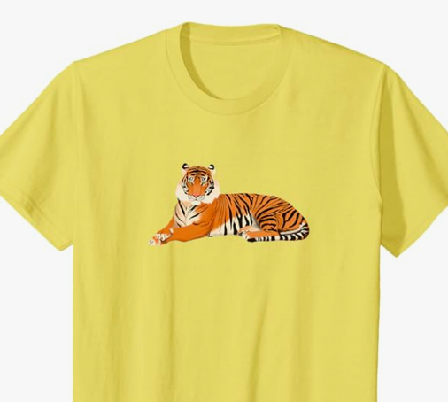 Our tiger mascot is shown on a yellow T shirt.