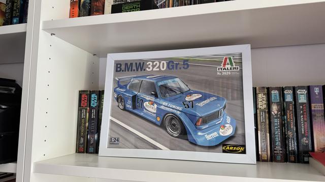 Framed box art of a BMW 320 Group 5 from Italieri in 1:24