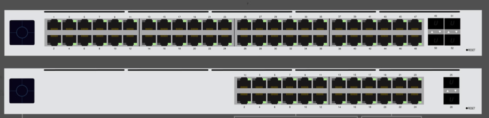 The Unifi Switch Pro 48 and 24 as vector graphics. Technically these should have the POE markers on every port but I have that as an optional thing to drag in.