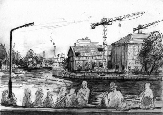 People sitting by the river