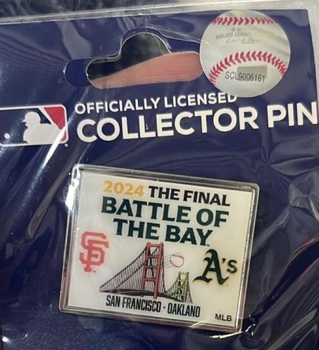 MLB collector’s pin for 2024’s final Battle of the Bay—ever. A handful of billionaires ruining everything for everyone and making money off people’s sadness….not ok