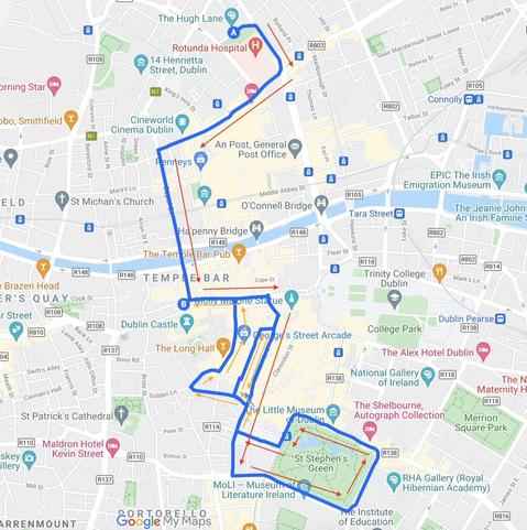 Map showing proposed route through Dublin City Centre