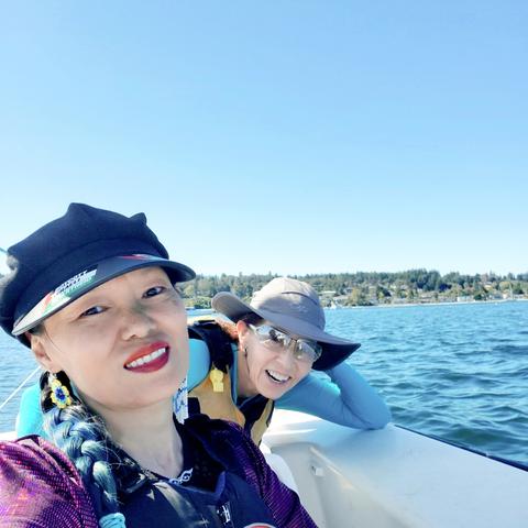 Me & Nadene in Martin 16 sailboat. Selfie in the sailboat.