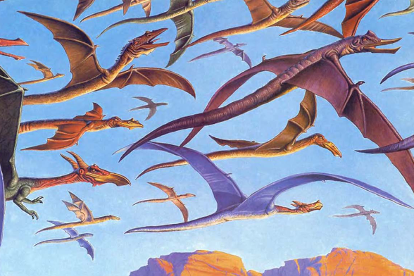 1992 A Scene from the 'Divine Comedy' of Dante

"The scene depicted here is one of Hell, where souls are punished according to their sins.
This particular image shows a group of dragons, possibly representing false prophets or those who led others astray, being attacked by flocks of birds."
Tags: artwork, divine comedy, dante, hell, dragons, birds
