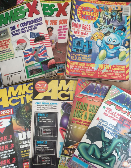 A photo of the mags to show off their covers. One of the neat features is Games-X's July 1991 issue cover story about 'The Y Conspiracy', why some consoles aren't sold in the UK with the PCE and TG-16 as examples.