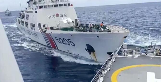 "China Coast Guard vessel 5205 carried out a dangerous maneuver resulting in its direct running on the port bow of MRP 9701. Obviously, the Chinese Coast Guard vessel 5205 has ignored collision regulation because of such action,” Tarriela said as he showed a video of the collision during a press conference.