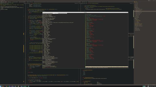 Screenshot showing bd-lab (budgie daemon lab) having run in the foreground, outputting detected outputs, parsing of TOML configuration, and executing on the configuration. Panel to right of it shows the Budgie configuration format for the displays (in progress).

In background, Zed is running with some code showing various display configuration bits.