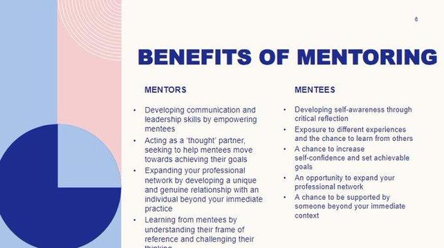 A slide showing the benefits of mentoring for mentors and mentees