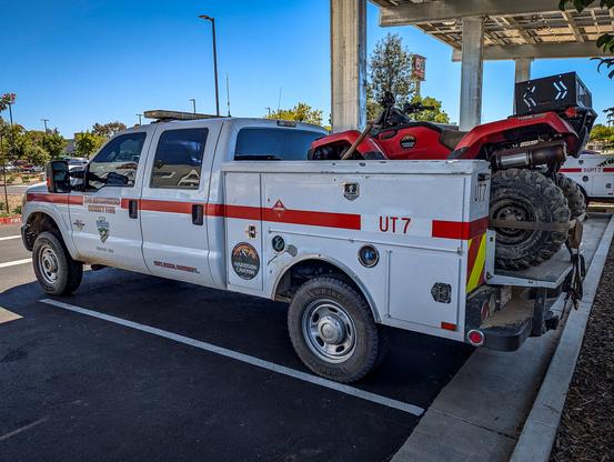 A light duty fire truck with an ATV in the truck bed. The truck is from the San Bernardino County Fire Department.

San Bernardino County is proud to have Old Cajon Crew 6 and Harrison Canyon Crew 7. Both are professional hand crews that are available to respond to emergencies.

The first San Bernardino County Fire Department professional hand crew was created in July 2012 and consisted of 18 rigorously trained members known as Crew 40. 

"Today, San Bernardino County is proud to have Old Cajon Crew 6 and Harrison Canyon Crew 7. Both crews are available to respond to emergencies 24 hours a day, seven days a week. In addition to their year-round availability, these crews are augmented by seasonal hand crew members six months out of the year for a total of 30 members.

SBCoFD hand crews have become increasingly deployed to various incidents in recent years and serve multiple benefits to the county. In addition to their work in wildland areas, hand crews are assigned to conduct mop-up operations after fires are put out, ensuring that hotspots don’t flare up and the fire is fully extinguished. The hand crew program has also secured numerous contracts with San Bernardino County Land Use Services Department for fuel modification projects.

Hand crew teams can serve multiple roles in fire suppression as they can create firelines, defensible space, and conduct mop-up operations, improving efficiency and relieving firefighters and medic engines to return back to service."