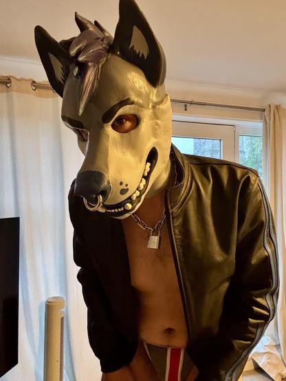 Me crouching a bit to beg for pets, conveniently also revealing a rubbable belly and an orange jockstrap bulge