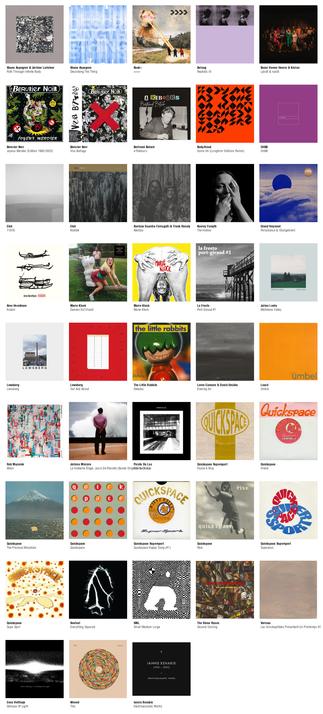 Collage des pochettes des albums de Shane Aspegren & Jérôme Lorichon (Path Through Infinite Body), Shane Aspegren (Describing The Thing), Beak> (>>>>), Belong (Realistic IX), Benni Hemm Hemm & Kórinn (Ljósið & ruslið), Bérurier Noir (Joyeux Merdier [Edition 1983-2023]), Bérurier Noir (Viva Bertaga), Bertrand Betsch (A Rebours), Body/Head (Come On (Longform Editions Remix)), CHBB (CHBB), Eleh (11916), Eleh (Kicktile), Ibelisse Guardia Ferragutti & Frank Rosaly (Mestizx), Keeley Forsyth (The Hollow), Grand Veymont (Persistance & Changement), Arve Henriksen (Kvääni), Marie Klock (Damien Est Vivant), Marie Klock (Marie Klock), La Fresto (Port-Giraud #1), Julien Ledru (Mellotone Valley), Lewsberg (Lewsberg), Lewsberg (Out And About), The Little Rabbits (Dedalus), Loren Connors & David Grubbs (Evening Air), Loscil (Umbel), Rob Mazurek (Milan), Jérôme Minière (Le Huitième Étage, Jours De Révolte (Bande Originale Du Film)), Pointe Du Lac (Pointe Du Lac), Quickspace Supersport (Found A Way), Quickspace (Friend), Quickspace (The Precious Mountain), Quickspace (Quickspace), Quickspace Supersport (Quickspace Happy Song (#1)), Quickspace (Rise), Quickspace Supersport (Superplus), Quickspace (Supo Spot), Seefeel (Everything Squared), SML (Small Medium Large), The Stone Roses (Second Coming), Various (Les Inrockuptibles Présentent Un Printemps 91), Enno Velthuys (Glimpse Of Light), Weeed (This), Iannis Xenakis (Electroacoustic Works)