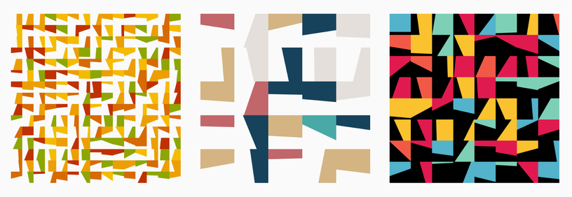 three generative art pieces consisting of geometric shapes