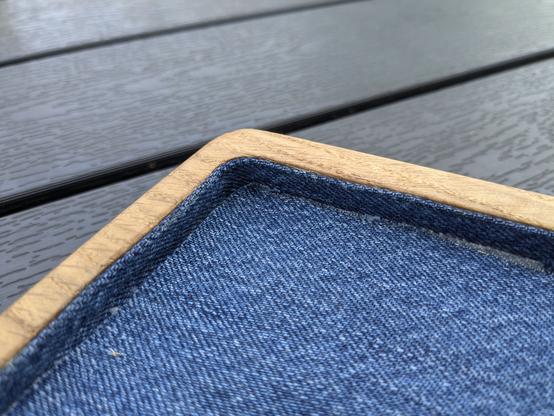 Detail view of the side of the denim covering