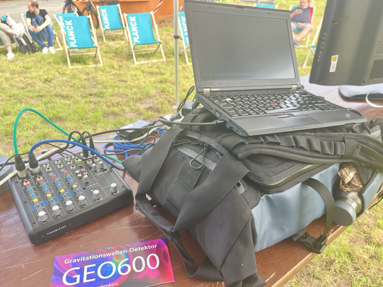 Live coding setup with laptop and mixer at geo600 open day