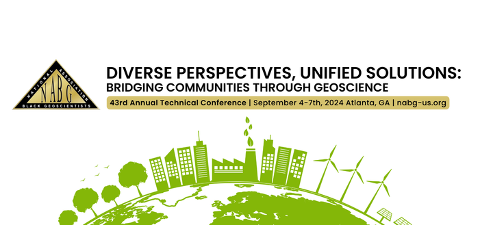 NABG Conference header of a globe with various forms of energy (trees, buildings, energy plant, wind turbines). Diverse Perspectives, Unified Solutions , Bridging Communities through Geoscience.