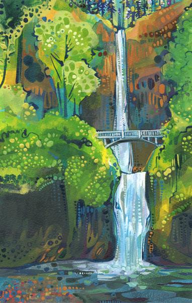 painting of Multnomah Falls in Oregon