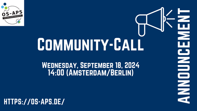 This picture says: next community call on September 18th, 2024 14:00 (Amsterdam/Berlin)