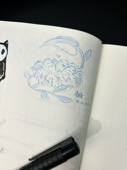 Traditional sketch of happy eggs in nest.